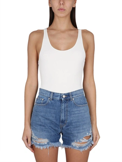 Stella Mccartney Knit Bodysuit Racerback Scoop Neck Wide In White