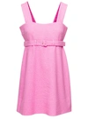 PATOU PINK CORSAGE BELTED MINIDRESS IN COTTON BLEND WOMAN