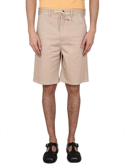 Marni Cotton Cargo Bermuda Shorts In Cream Beige