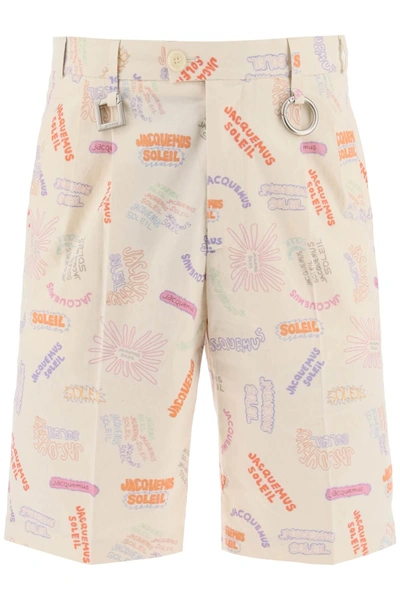 Jacquemus All-over Logo Lettering Shorts In Multi-colored