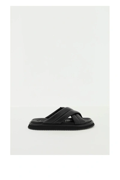 Dolce & Gabbana Faux Leather Slides In Black