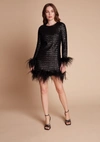 GILDA & PEARL SERAPHINA SEQUIN AND FEATHER MINI DRESS