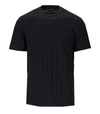 Emporio Armani Black Crewneck Logo Jacquard T-shirt In Blue