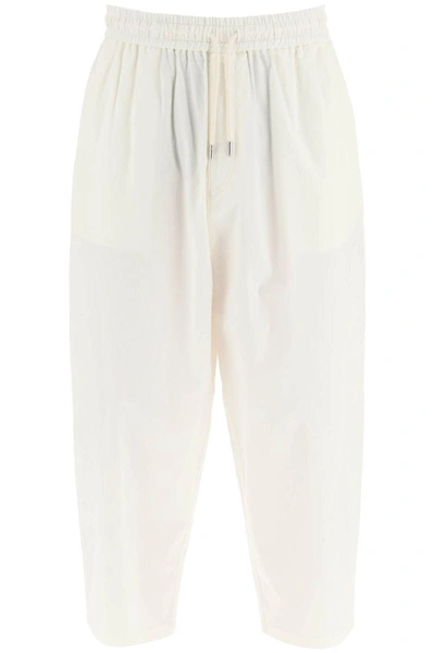 Emporio Armani Cropped-leg Cotton Track Pants In White
