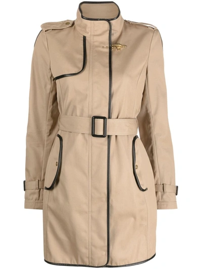 Fay Contrasting-trim Trench Coat In Beige