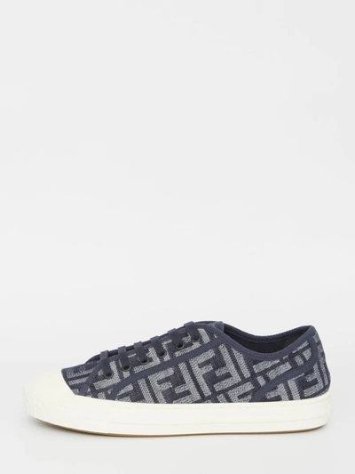 Fendi Domino Ff Motif Jacquard Sneakers In Blue