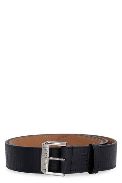 Fendi Textured-leather Belt In Black