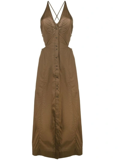 Ganni Stretch Cotton Maxi Dress In Brown