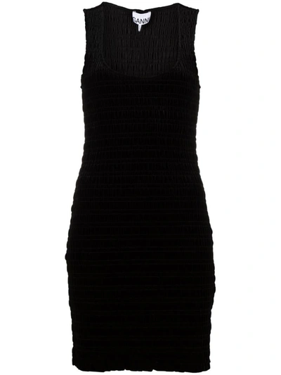 Ganni Velvet Jersey Mini Dress Woman Black In Polyester
