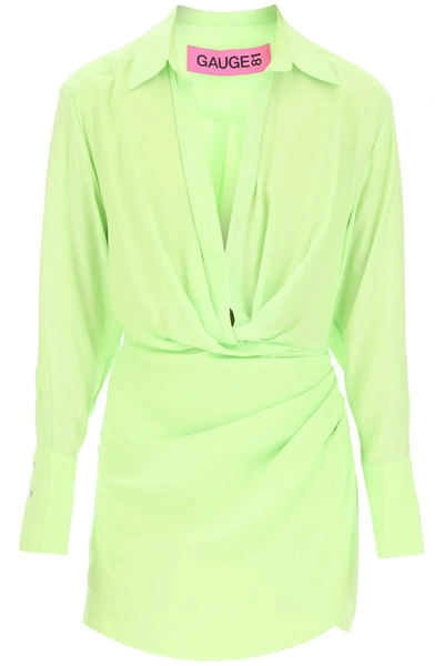 Gauge81 Naha Silk Draped Shirt Dress In Green