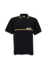 Gcds Waved Logo Print Polo Shirt In Black