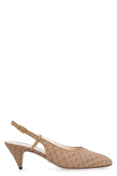 Gucci Neutrals Beige Double G 55 Slingback Pumps