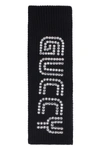 GUCCI GUCCI RIBBED KNIT SCARF WITH EMBELLISHED LOGO