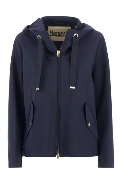 Herno Zip-up Hooded Jacket In Blue