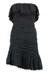 Isabel Marant Oxani Eyelet Ruffle Ruched Strapless Minidress In Black