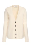 Jil Sander Boiled Wool Cardigan In Ecru