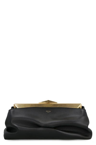 Jimmy Choo Leather Diamond Frame Clutch Bag In Black Gold