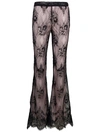 DSQUARED2 BLACK FLARED PANTS WITH FLORAL LACE ALL-OVER IN POLYESTER WOMAN