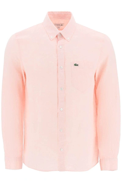 Lacoste Light Linen Shirt In Pink
