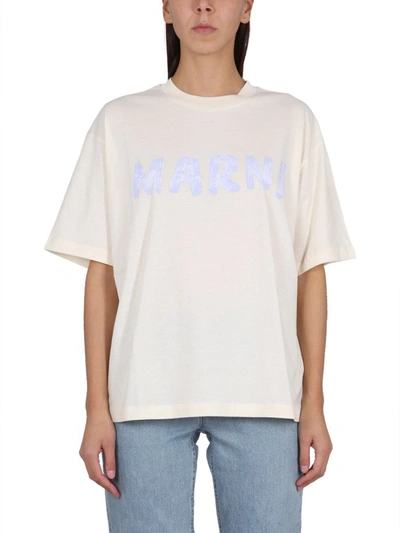 Marni Logo Print T-shirt In White