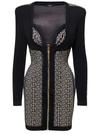 Balmain Black Monogram Minidress With Logo Print All-over In Wool Blend Woman In Black