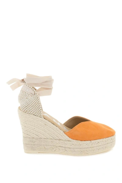 Manebi 110mm Suede Espadrille Wedges In Orange