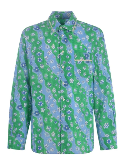 Marni Cotton Floral-print Shirt In Green