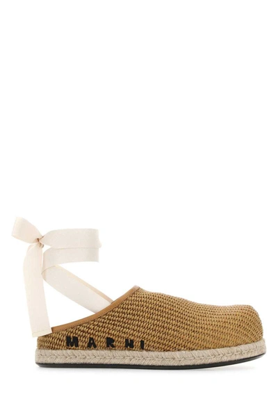 Marni Round Toe Ankle Strap Slippers In Beige O Tan