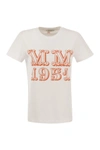 Max Mara White T-shirt With Logo Print On The Chest In Cotton Woman In White/orange
