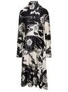 JIL SANDER MIDI BLACK AND WHITE FLOREAL PRINTED DRESS WITH HIGH NECK IN VISCOSE BLEND WOMAN