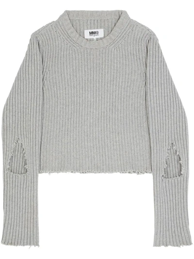 Mm6 Maison Margiela Ribbed Knit Sweater With Ripped Details In 851m Grey