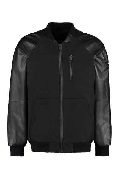 Moose Knuckles Logo-plaque Sleeve Leather Bomber Jacket In Black