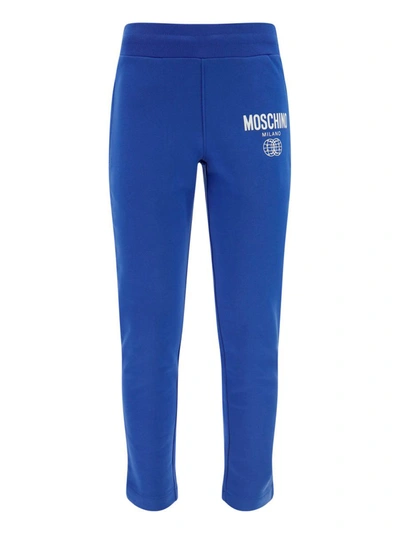Moschino Logo-print Organic-cotton Track Pants In Blue