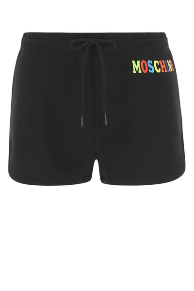 Moschino Cotton Shorts With Elastic Waistband And Side Pockets In Black