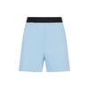 Msgm Stretch-wool Logo-waistband Shorts In Blue