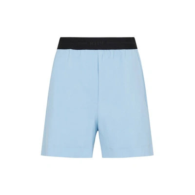 Msgm Stretch-wool Logo-waistband Shorts In Blue