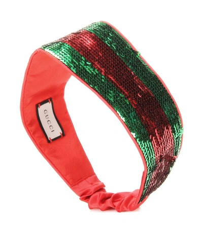 Gucci Striped Sequinned Silk Headband In Green, Red