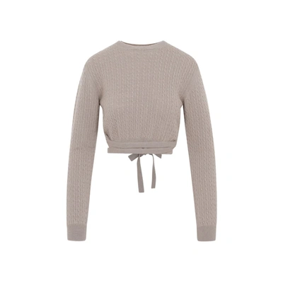 Patou Cable-knit Rear-tie Cropped Jumper In Beige