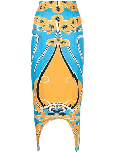 Patou Curve Asymmetric Printed Stretch-seersucker Midi Skirt In Multi