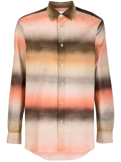 Paul Smith Ombré-effect Stripe-pattern Shirt In Marrone Chiaro
