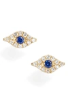 EF COLLECTION EF COLLECTION EVIL EYE DIAMOND & SAPPHIRE STUD EARRINGS,EF-60076-YG