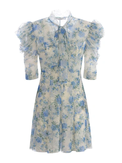 Philosophy Di Lorenzo Serafini Minidress In Tulle With Floral Print In Blue