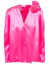 Magda Butrym Pink Blouse With Floral Applique And Belt In Silk Woman In Pink