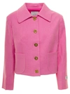 Patou Pink Jacket With Branded Buttons In Cotton Blend Tweed Woman