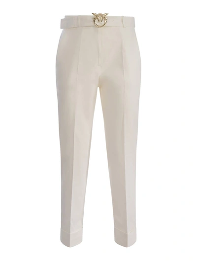 Pinko Trousers  Plaza In Stretch Linen In Bianco