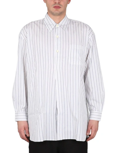 Our Legacy Popover Shirt White And Blue Striped Cotton Shirt - Popover Shirt