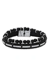 Hmy Jewelry Beaded Stainless Steel & Leather Bracelet Duo In Steel/ Black