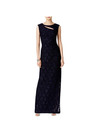 Connected Apparel Womens Lace Cutout Evening Dress In Blue