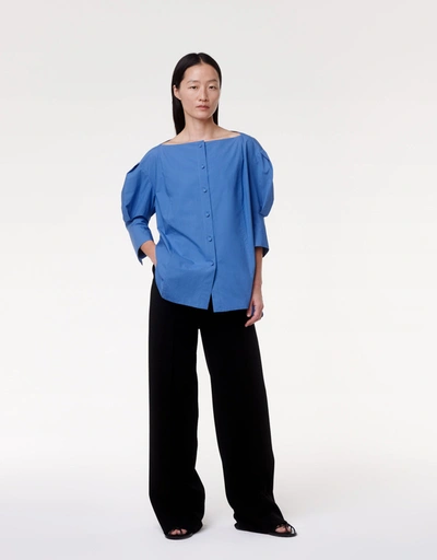 Another Tomorrow Short Sleeve Cuffed Blouse In Amethyst