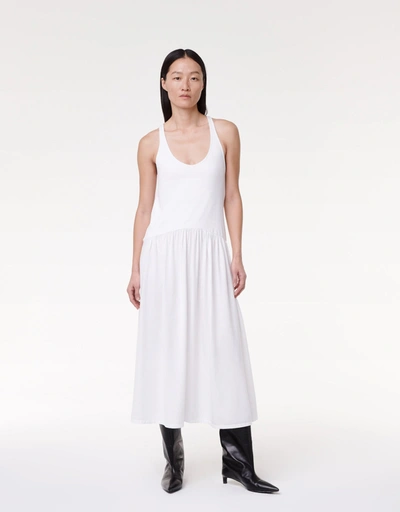 Another Tomorrow Dropwaist Gathered Tank Dress In White